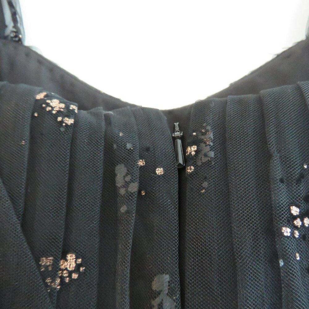 MARCHESA NOTTE Flocked Glitter Tulle Tea Length Dress Black Gold - Size 4 - Picture 14 of 15
